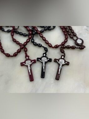 Trio of Rosaries - Burgundy, Black, Brown - 3 for $21 - Acrylic Beads & Frame
